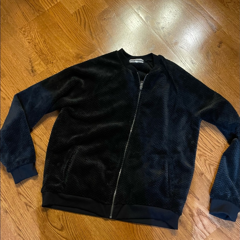 PJ SALVAGE BLACK FLEECE ZIP UP BOMBER JACKET